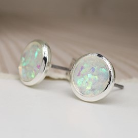 Silver Plated White Opal Stud Earrings Silver Plated White Opal Stud Earrings