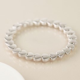 Silver Plated Worn Small Hearts Stretch Bracelet