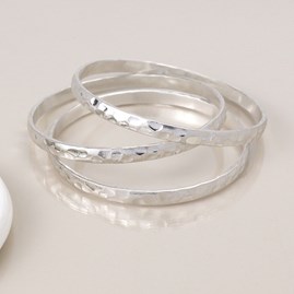 Silver Plated Worn Triple Bangle Set Silver Plated Worn Triple Bangle Set