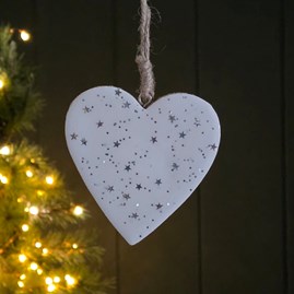 Silver Stars Wooden Heart Hanging Christmas Decoration Silver Stars Wooden Heart Hanging Christmas Decoration
