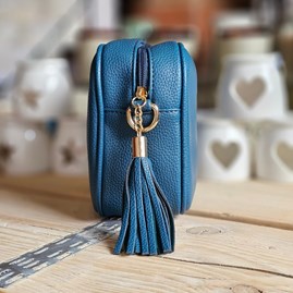 Single Zip Cross Body Bag with Tassel in Teal Single Zip Cross Body Bag with Tassel in Teal