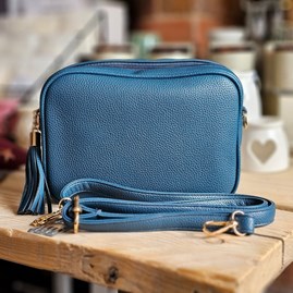 Single Zip Cross Body Bag with Tassel in Teal