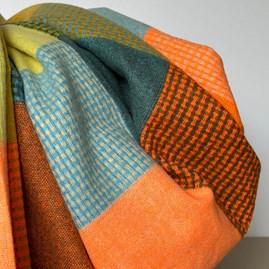 Soft Colour Block Check Scarf in Orange & Green Soft Colour Block Check Scarf in Orange & Green