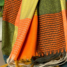 Soft Colour Block Check Scarf in Orange & Green Soft Colour Block Check Scarf in Orange & Green
