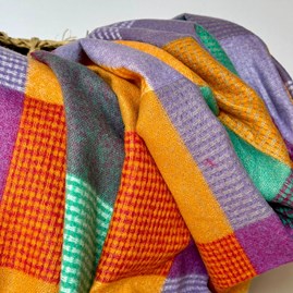 Soft Colour Block Check Scarf in Purple & Orange Soft Colour Block Check Scarf in Purple & Orange