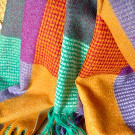 Soft Colour Block Check Scarf in Purple & Orange Soft Colour Block Check Scarf in Purple & Orange