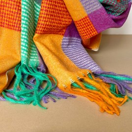 Soft Colour Block Check Scarf in Purple & Orange Soft Colour Block Check Scarf in Purple & Orange