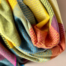 Soft Colour Block Check Scarf in Yellow & Blue Soft Colour Block Check Scarf in Yellow & Blue