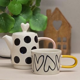 Spots and Hearts Ceramic Teapot & Mug Set