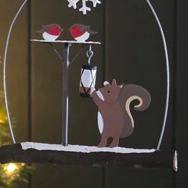 Squirrel and Robins Hanging Christmas Decoration