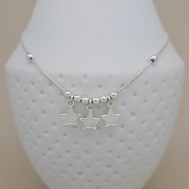 Sterling Silver Anklet With Three Star Charms Sterling Silver Anklet With Three Star Charms