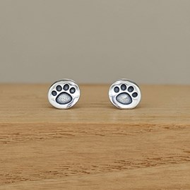 Sterling Silver Heart Paw Print Stud Earrings Sterling Silver Heart Paw Print Stud Earrings