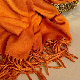 Super Soft Plain Pashmina Tassel Scarf in Orange