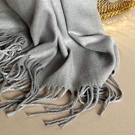 Super Soft Plain Pashmina Tassel Scarf in Stone Grey