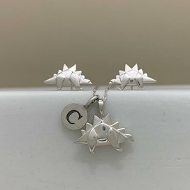 Personalised Solid Silver Origami Stegosaurus Necklace Personalised Solid Silver Origami Stegosaurus Necklace