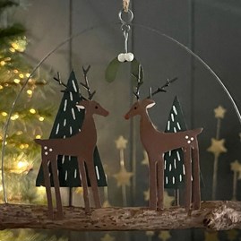 Pair of Deer on Twig Hanging Christmas Decoration