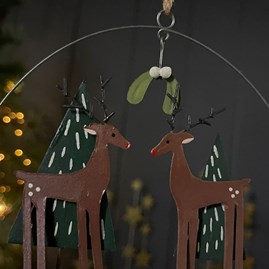 Pair of Deer on Twig Hanging Christmas Decoration