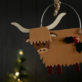 Highland Cow with Holly Hanging Decoration Highland Cow with Holly Hanging Decoration