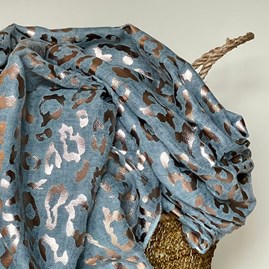 Rose Gold Leopard Print Scarf in Duck Egg Blue Rose Gold Leopard Print Scarf in Duck Egg Blue