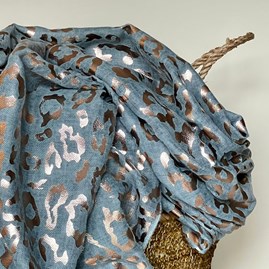 Rose Gold Leopard Print Scarf in Duck Egg Blue