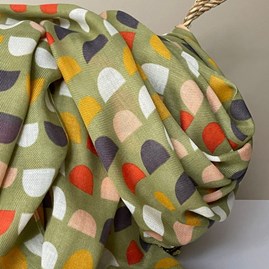 Scallops Print Scarf in Dusky Olive Green