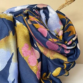 Autumn Leaves Print Scarf in Navy Blue Autumn Leaves Print Scarf in Navy Blue
