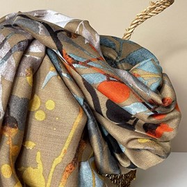 Autumn Leaves Print Scarf in Mushroom