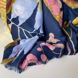 Autumn Leaves Print Scarf in Navy Blue