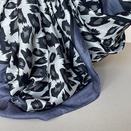 Leopard Print Scarf with Double Grey and Black Border Leopard Print Scarf with Double Grey and Black Border