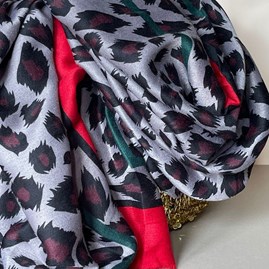 Leopard Print Scarf with Double Red and Green Border