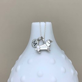 Personalised Solid Silver Origami Dachshund Necklace Personalised Solid Silver Origami Dachshund Necklace