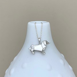 Personalised Solid Silver Origami Dachshund Necklace Personalised Solid Silver Origami Dachshund Necklace