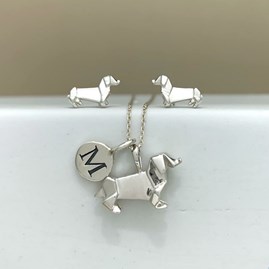 Personalised Solid Silver Origami Dachshund Necklace