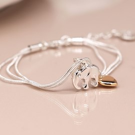 Triple Strand Silver Plated Elephant Heart Bracelet