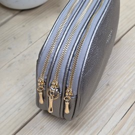 Triple Zip Cross Body Bag in Silver Grey Triple Zip Cross Body Bag in Silver Grey