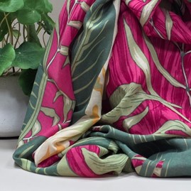 Tropical Leaves & Flowers Print Scarf in Red
