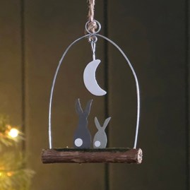 Two Moon Gazing Rabbits Hanging Christmas Decoration