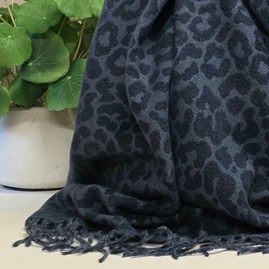 Winter Leopard Blanket Scarf in Navy Blue