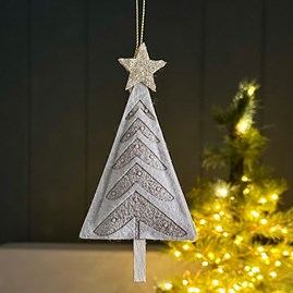 Wooden Tree With Gold Star Hanging Christmas Decoration