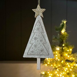 Wooden Tree With Gold Star Hanging Christmas Decoration