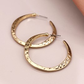 Worn Gold Plated Hammered Hoop Earrings Worn Gold Plated Hammered Hoop Earrings