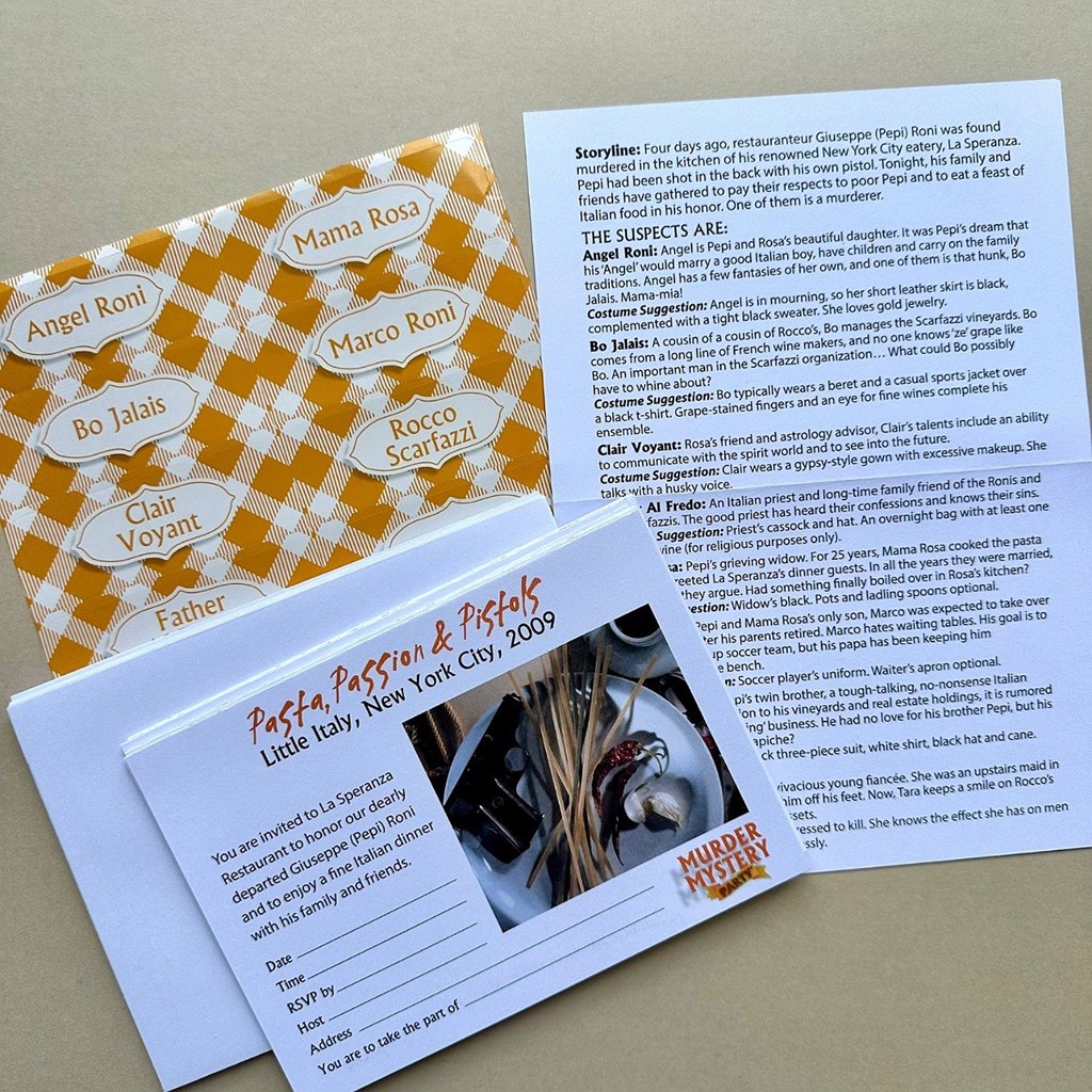 Murder Mystery Party Game Pasta, Passion and Pistols