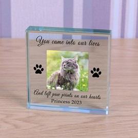 Personalised '... Left Paw Prints On Our Hearts' Pet Memory Photo Glass Token Sentiment Gifts Memorial Keepsake Gifts Animal Lover Gifts Pet Loss Gifts Glass Photo Token