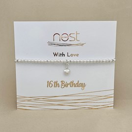 '16th Birthday' Beaded Charm Bracelet Beaded Bracelet Carded Bracelet Sentiment Age Milestone 16 Heart Silver Plated Jewellery