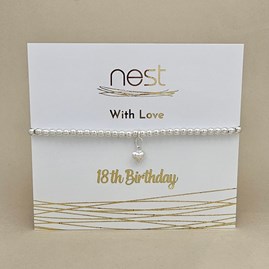 '18th Birthday' Beaded Charm Bracelet Beaded Bracelet Carded Bracelet Sentiment Age Milestone 18 Heart Silver Plated Jewellery