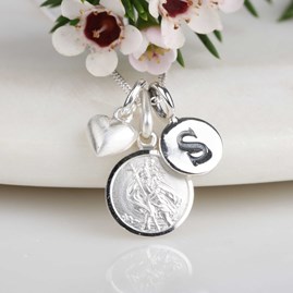 Personalised St. Christopher And Silver Heart Necklace