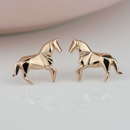 Silver And Rose Gold Plated Origami Horse Earrings