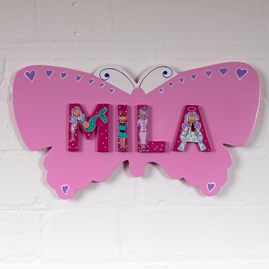 Wooden Pink Butterfly Name Plaque Wooden Pink Butterfly Name Plaque