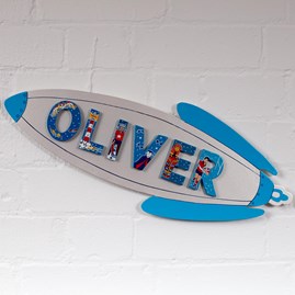Wooden Silver Rocket Name Plaque