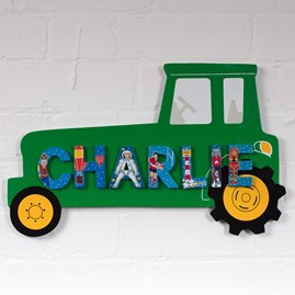 Wooden Green Tractor Name Plaque